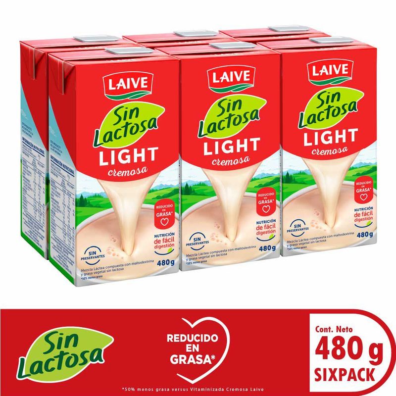 LAIVE - Mezcla Láctea Laive Light Sin Lactosa Sixpack Caja 480 g