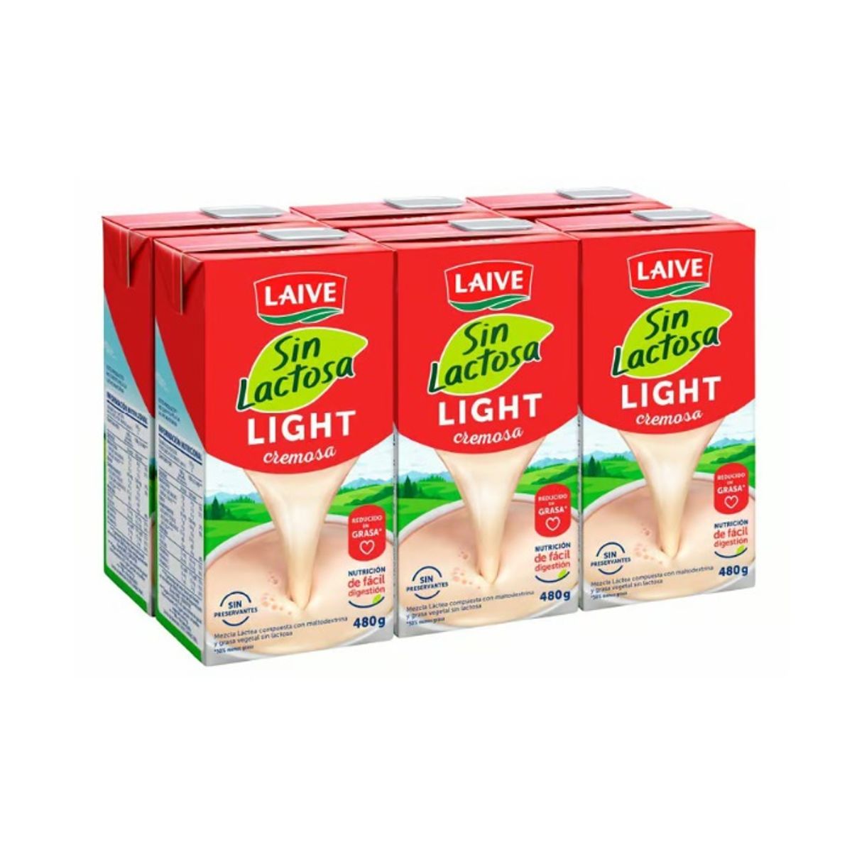 LAIVE - Mezcla Láctea Laive Light Sin Lactosa Sixpack Caja 480 g