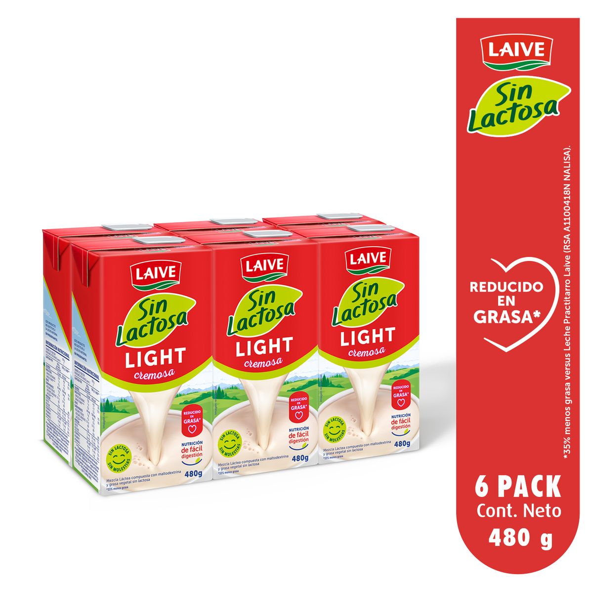 LAIVE - Mezcla Láctea Laive Light Sin Lactosa Sixpack Caja 480 g