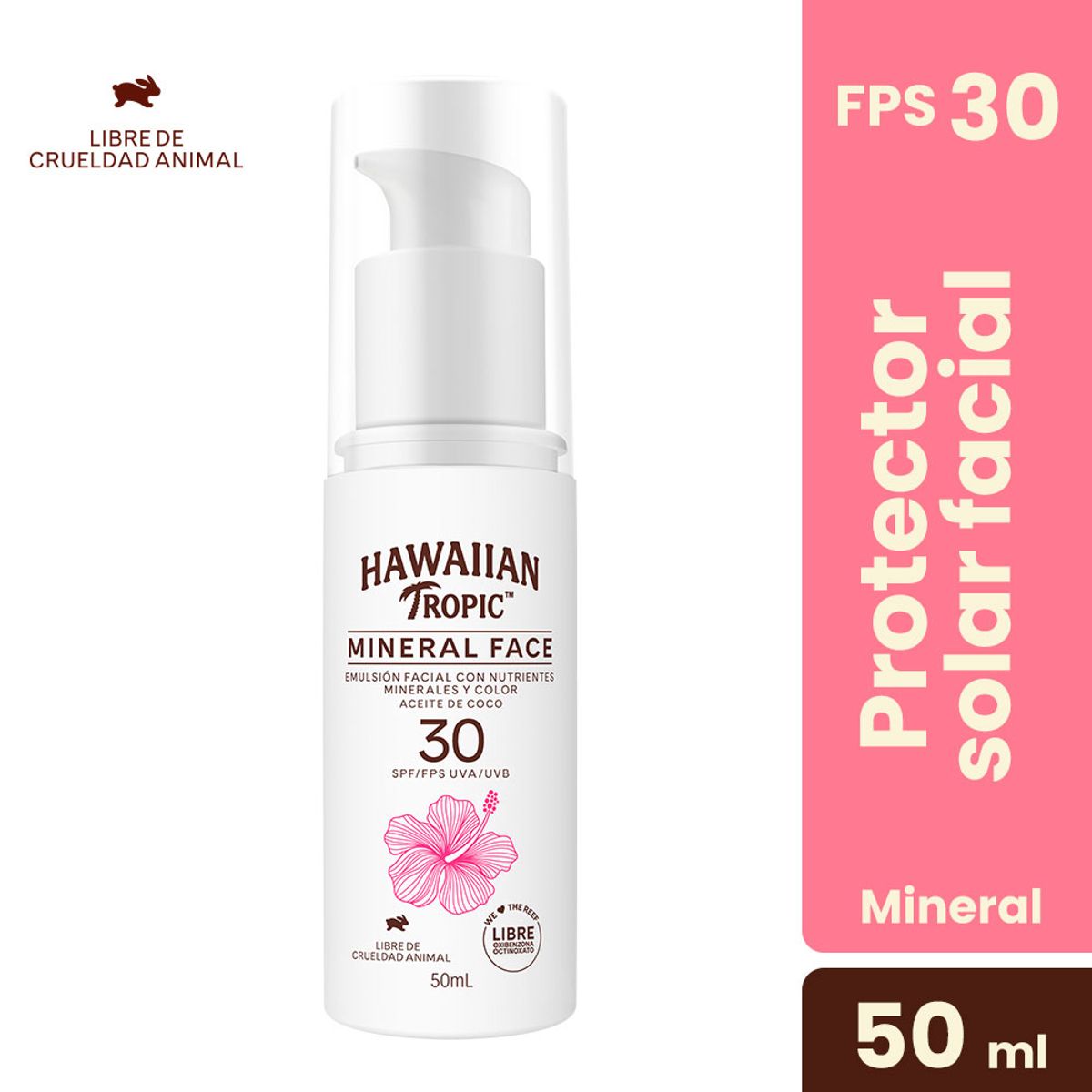 HAWAIIAN TROPIC - Protector Solar Facial Hawaiian Tropic Mineral Face SPF30 Envase 50 mL