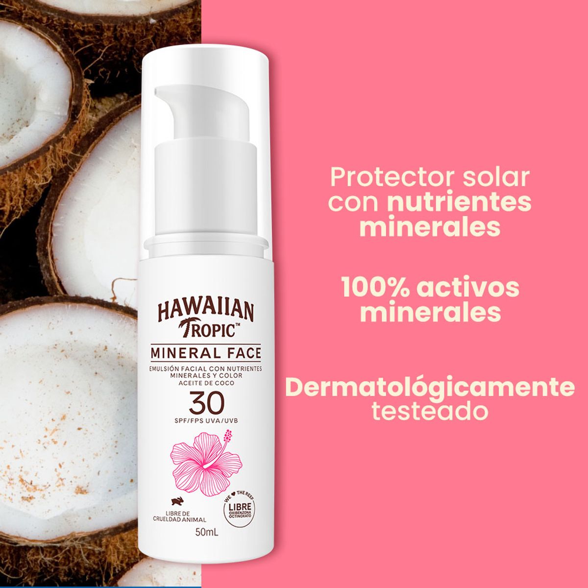 HAWAIIAN TROPIC - Protector Solar Facial Hawaiian Tropic Mineral Face SPF30 Envase 50 mL