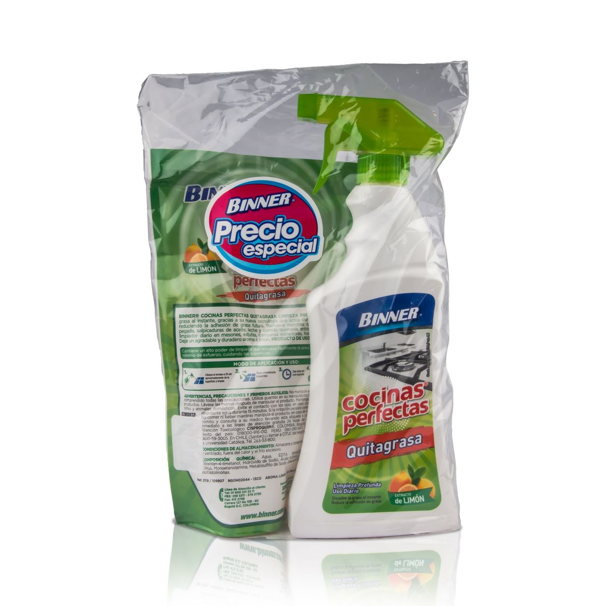 BINNER - Pack Binner Quitagrasa de Cocina Limón 500 mL + Repuesto Doypack 500 mL