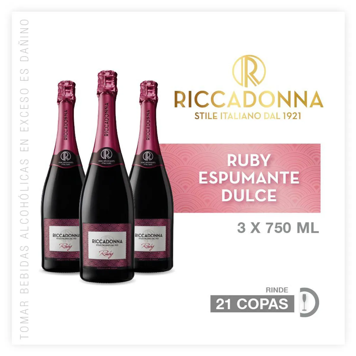 RICCADONNA - Espumante Riccadonna Ruby 3 Botellas 750 mL
