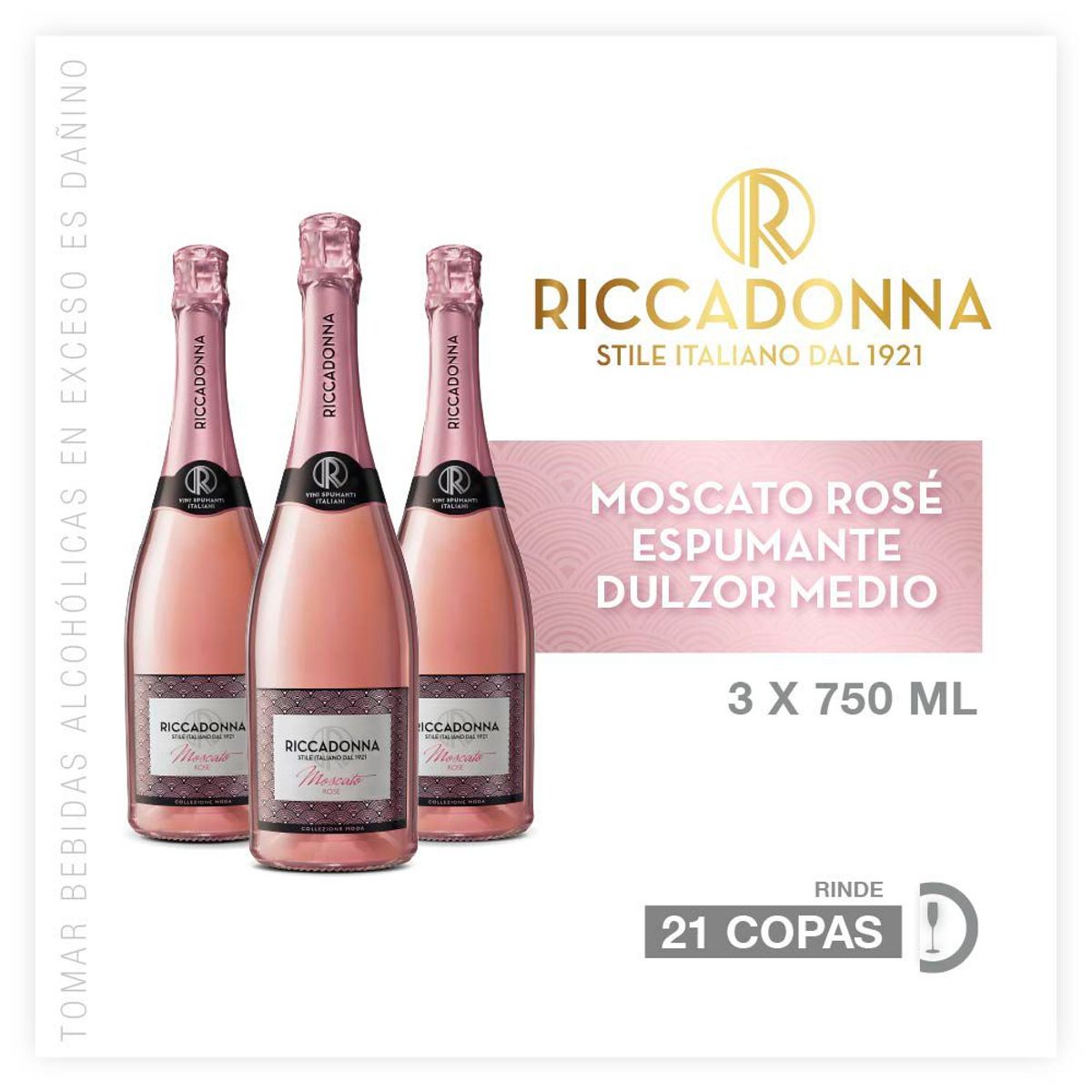 RICCADONNA - Espumante Riccadonna Rosé 3 Botellas 750 mL