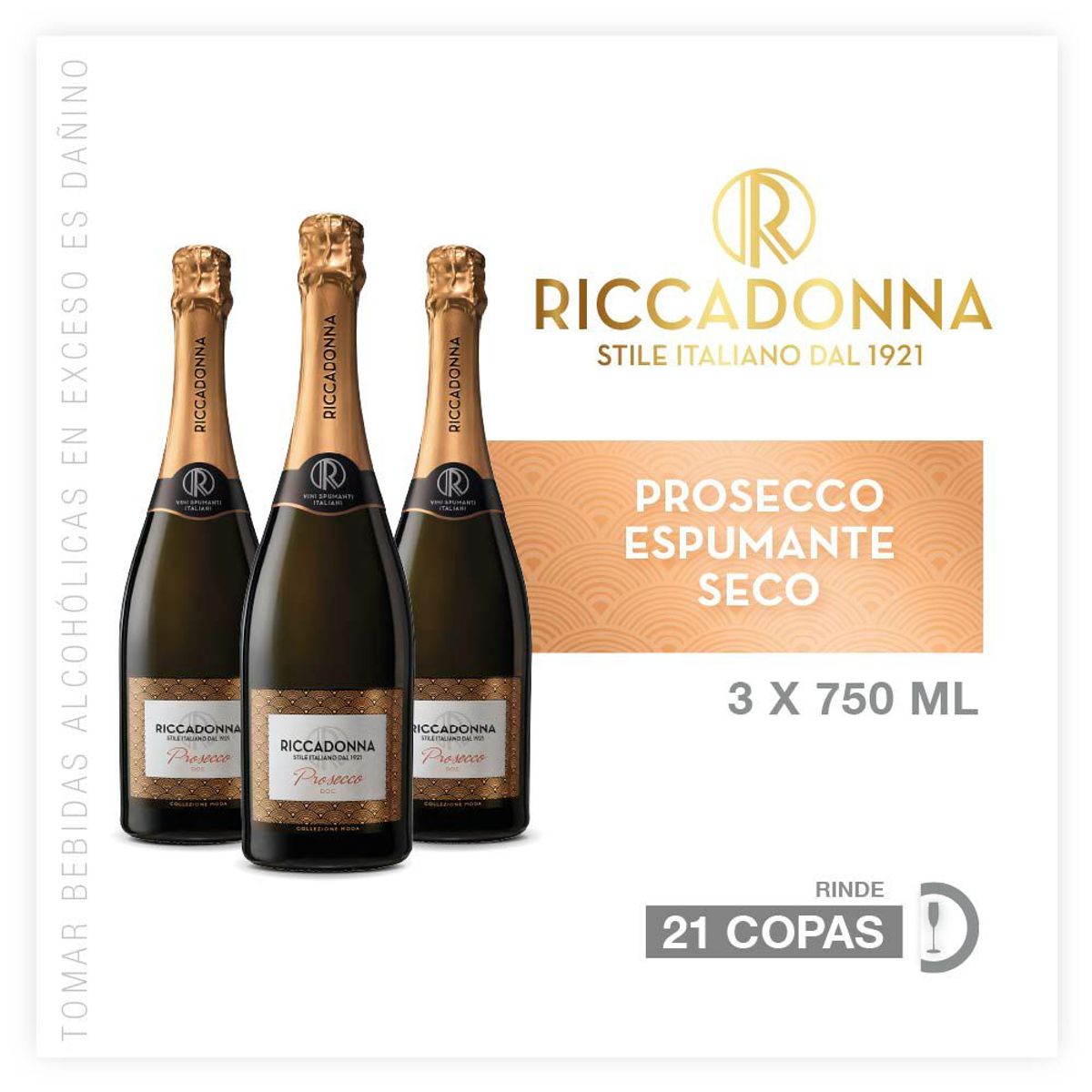 RICCADONNA - Espumante Riccadonna Prosec 3 Botellas 750 mL