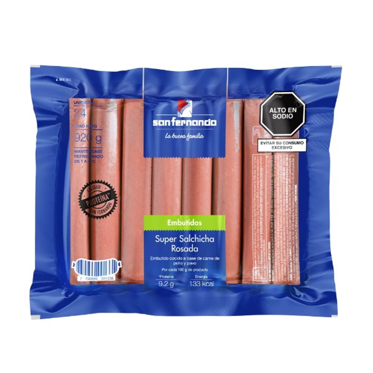 SAN FERNANDO - Súper Salchicha Rosada San Fernando Empaque 920 g