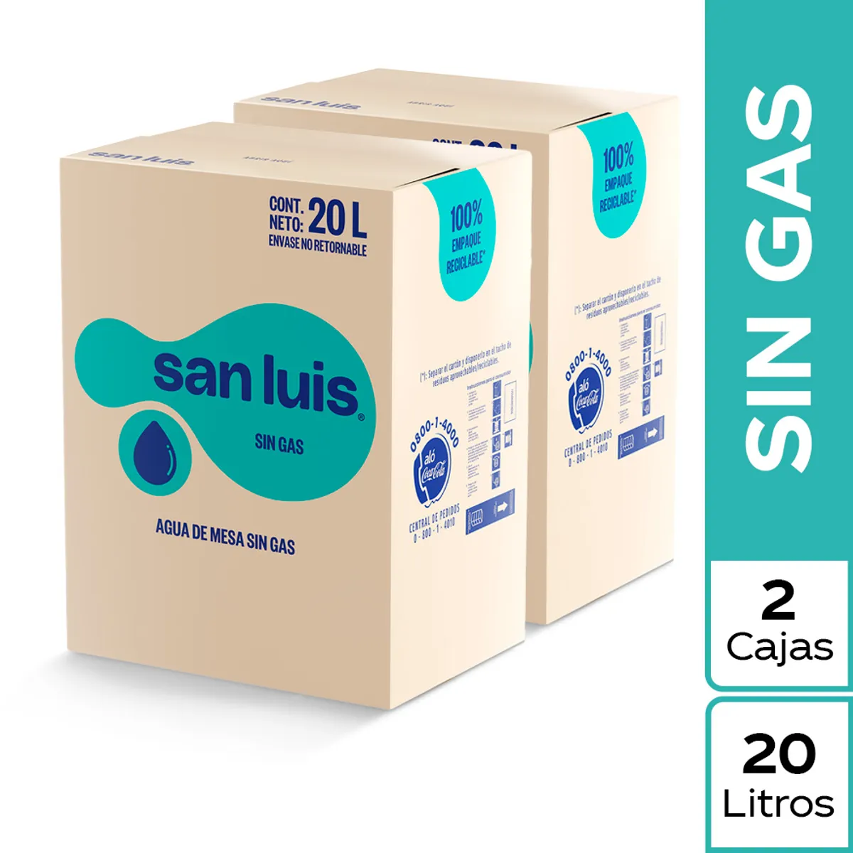 SAN LUIS - Agua San Luis Sin Gas Pack 2 Bidones 20 L