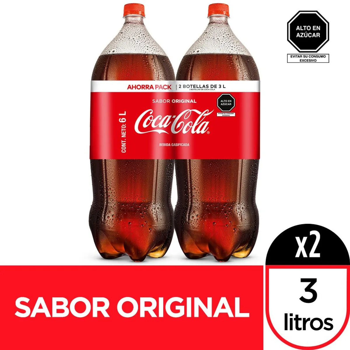 COCA COLA - Gaseosa Coca Cola Pack 2 Botellas 3 L