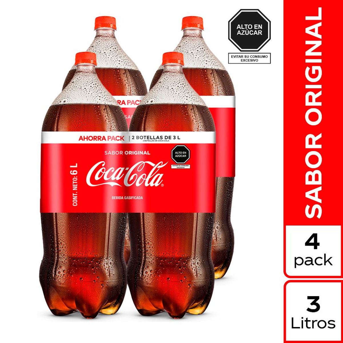 COCA COLA - Gaseosa Coca Cola Pack 4 Botella 3 L