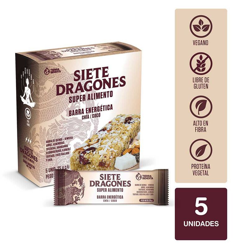 SIETE DRAGONES - Siete Dragones Barra Chía & Coco 25 g x 5 Unidades
