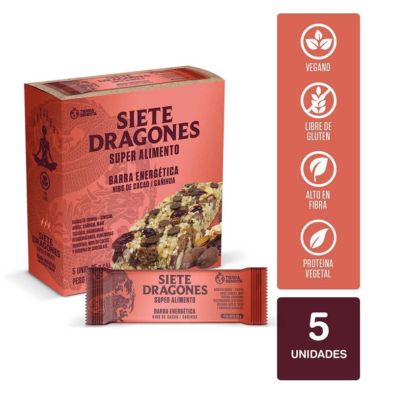 SIETE DRAGONES - Siete Dragones Barra Cacao & Canihua 25 g x 5 Unidades