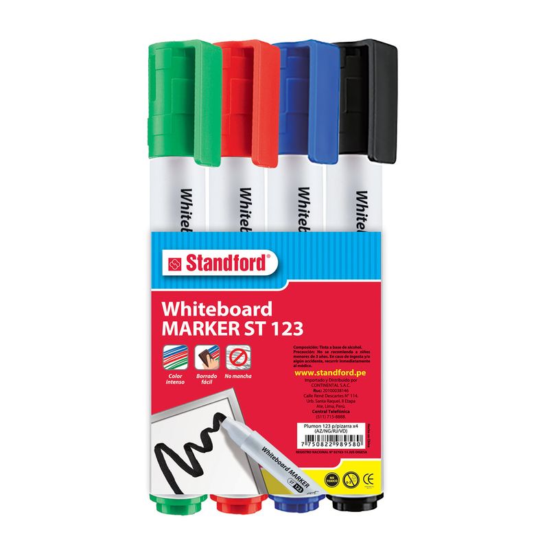 STANDFORD - Whiteboard Marker St-123 x 4 (Az/Ng/Rj/Vd)