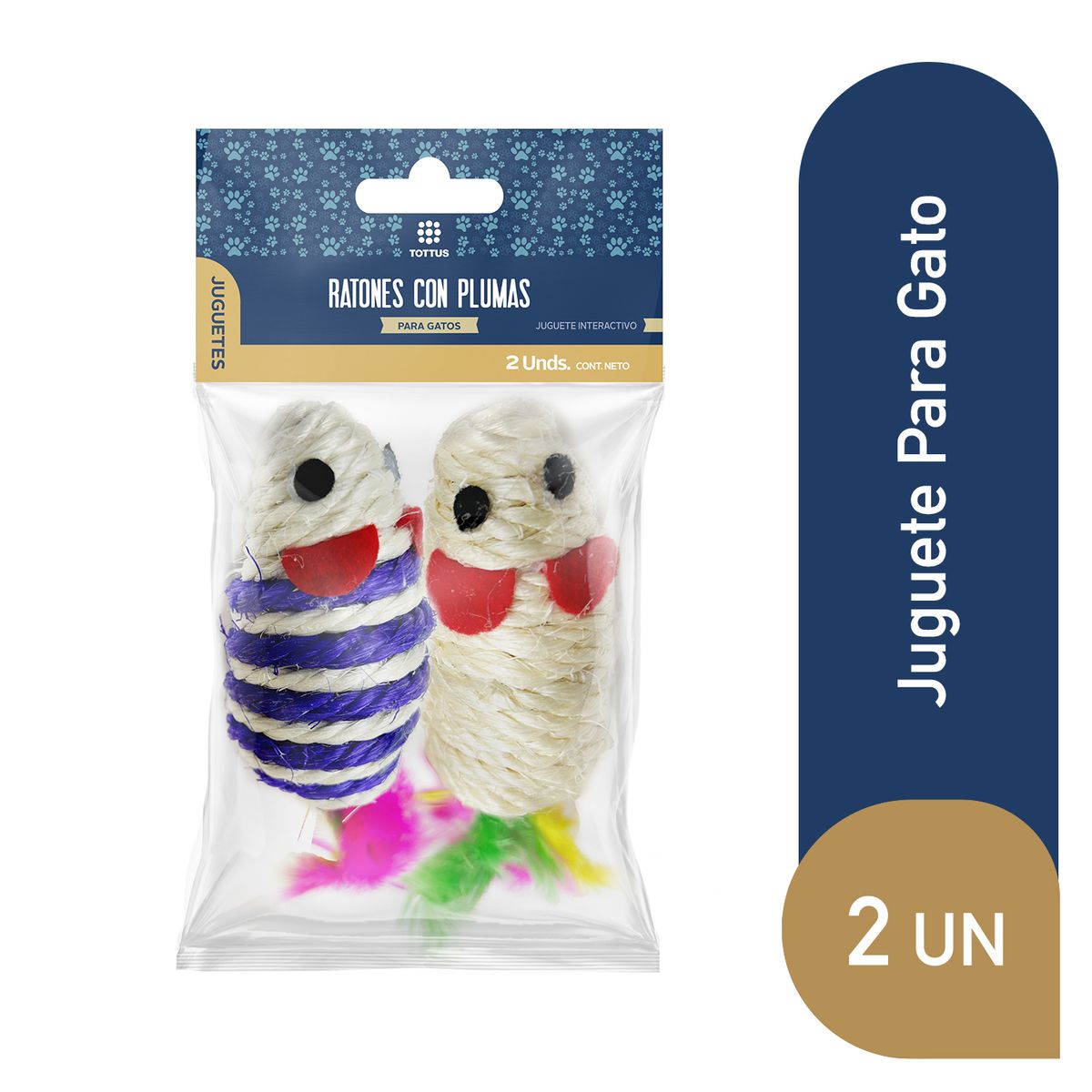 TOTTUS - Juguete Ratones con Pluma para Gato Tottus Empaque 2 Und