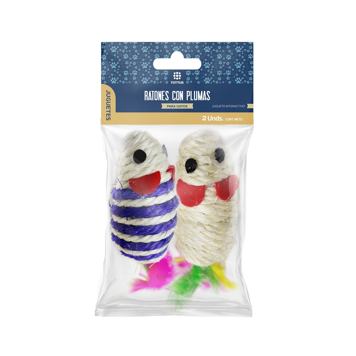TOTTUS - Juguete Ratones con Pluma para Gato Tottus Empaque 2 Und