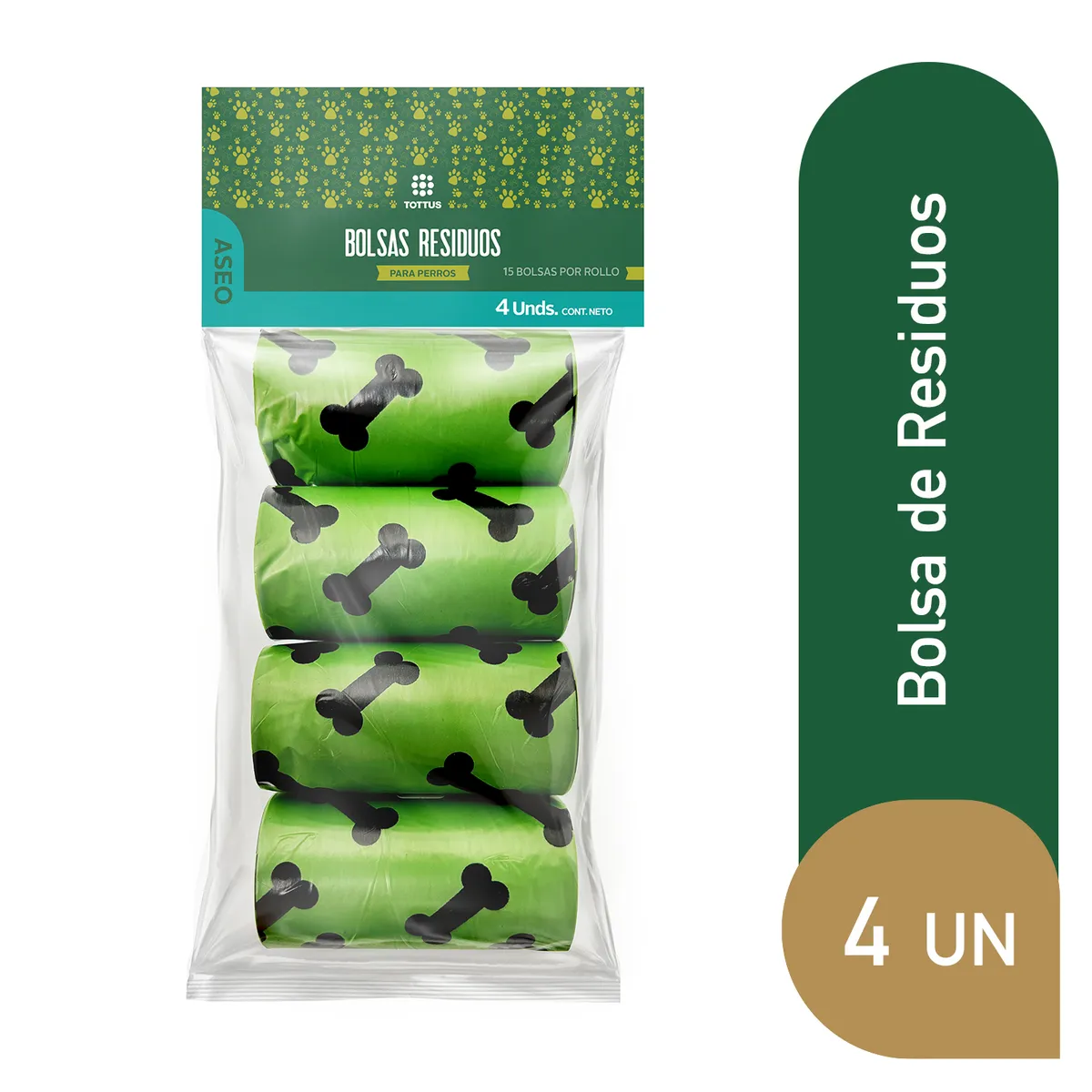 TOTTUS - Bolsas de Residuo para Perros Tottus Empaque 4 Und