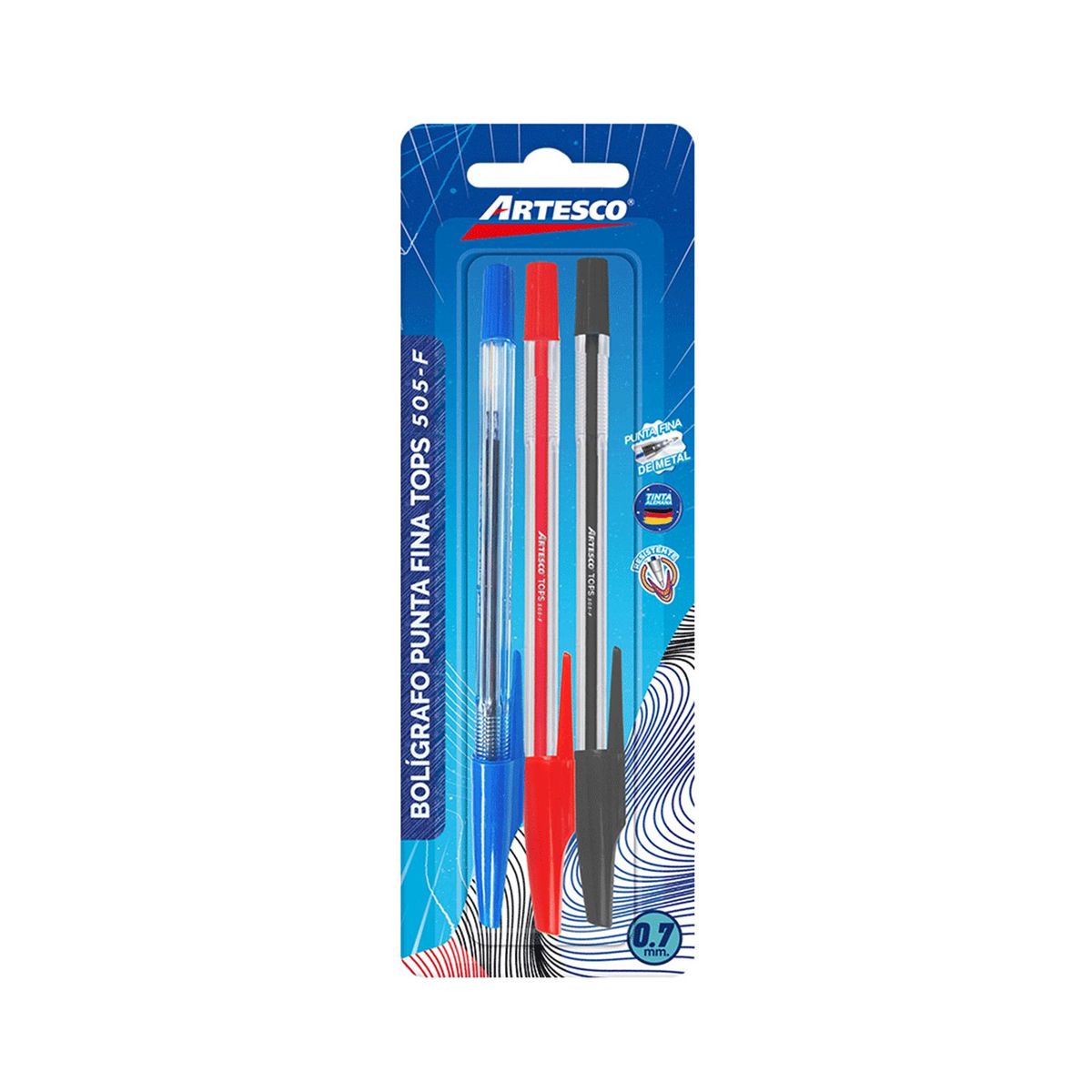 ARTESCO - Lapicero Artesco Punta Fina Tops 505 F Empaque 3 Und