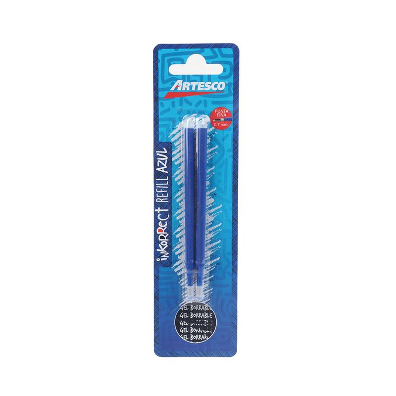 ARTESCO - Refill Lapicero Artesco Inkorrect Gel Borrable Azul Blíster 2 Und