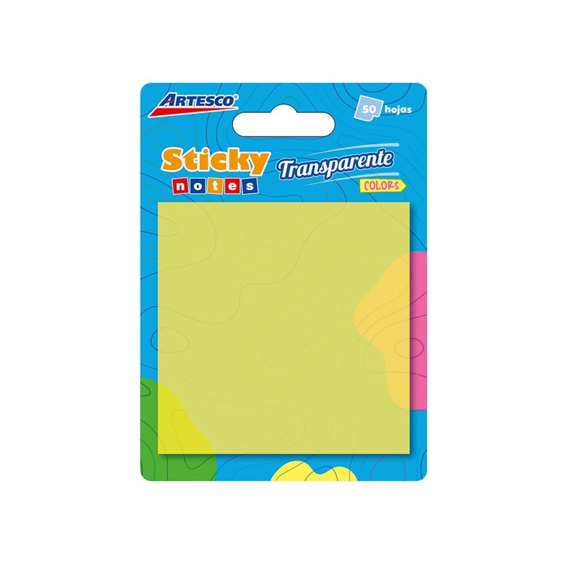 ARTESCO - Notas Adhesivas Artesco Transparentes 3 X 3 Amarillo Empaque 50 Hojas