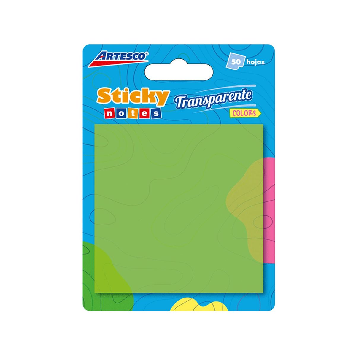 ARTESCO - Notas Adhesivas Artesco Transparentes 3 x 3 Verde Empaque 50 Hojas