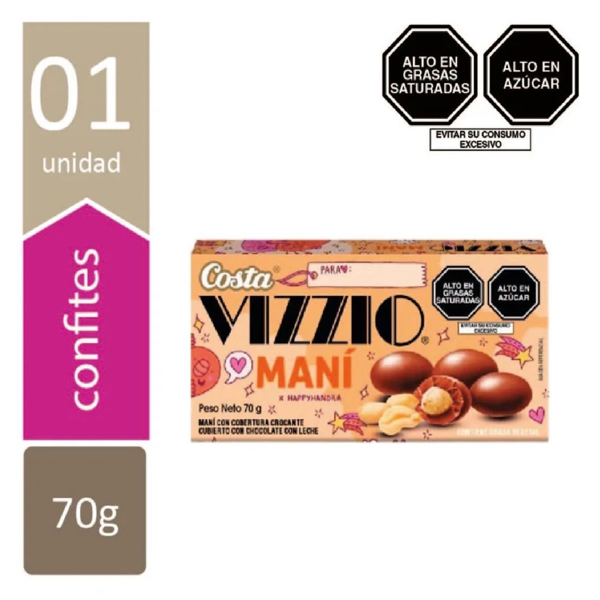 VIZZIO - Maní Vizzio Cubierto con Chocolate Caja 70 g