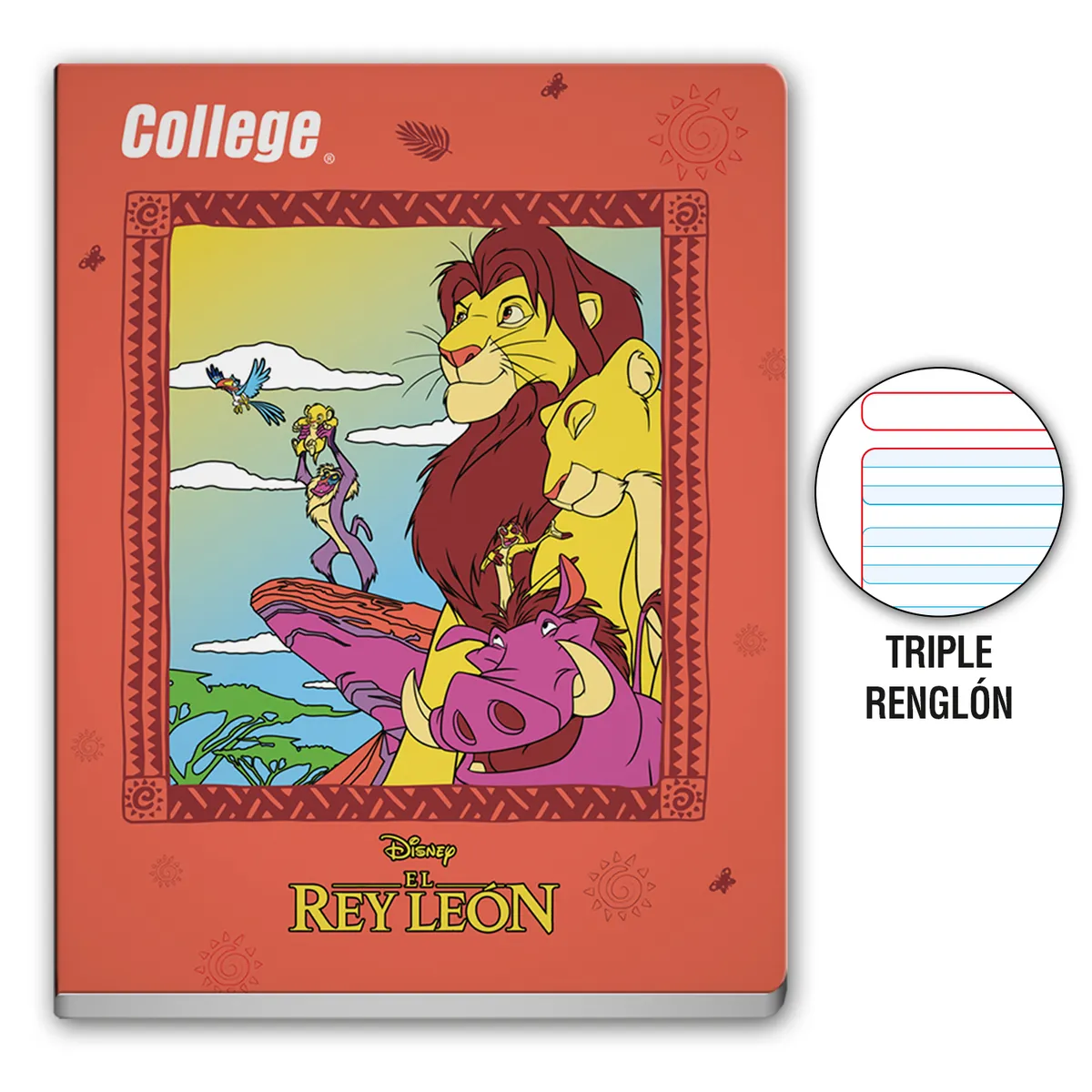 COLLEGE - Cuaderno Triple Renglón College Disney Deluxe 80 Hojas