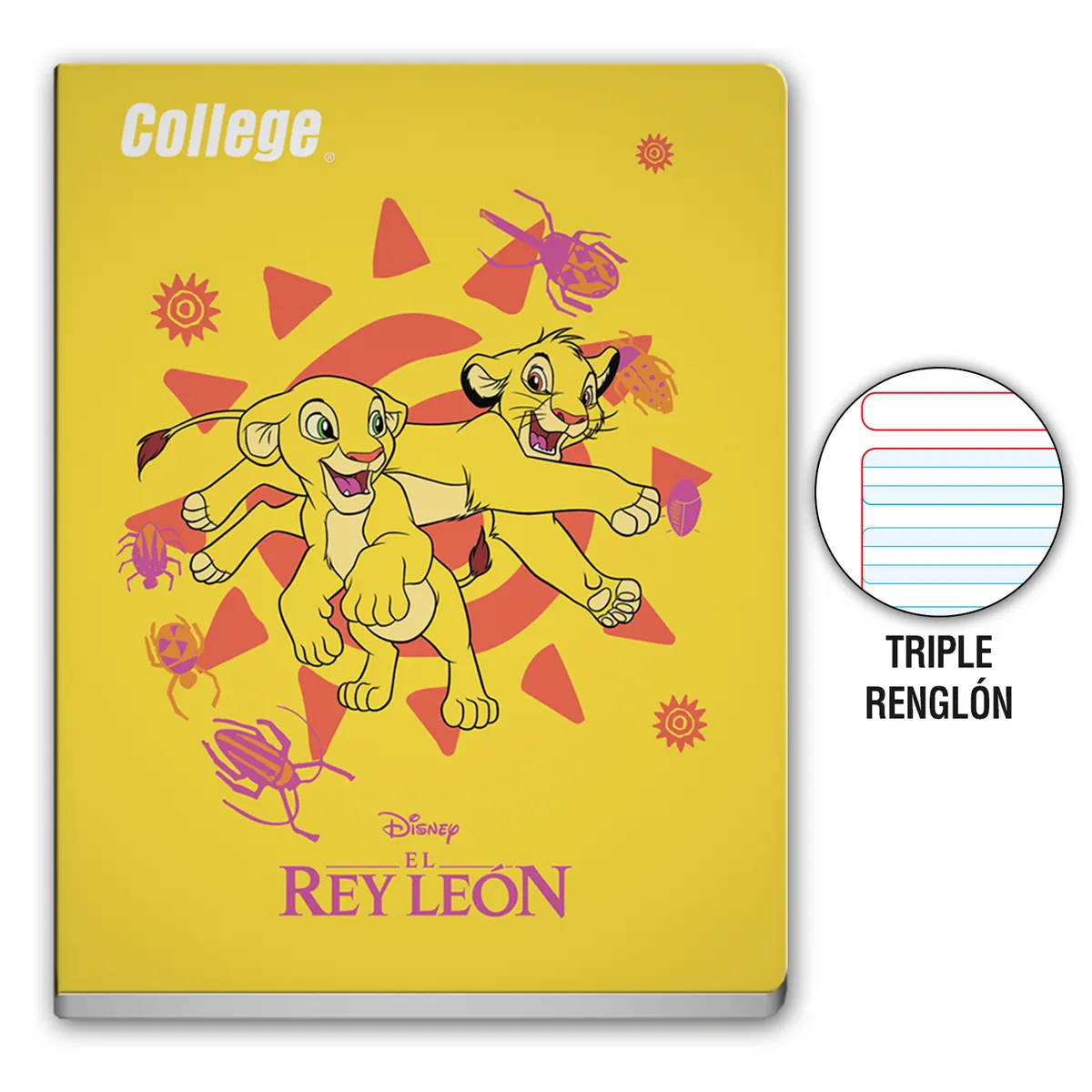 COLLEGE - Cuaderno Triple Renglón College Disney Deluxe 80 Hojas