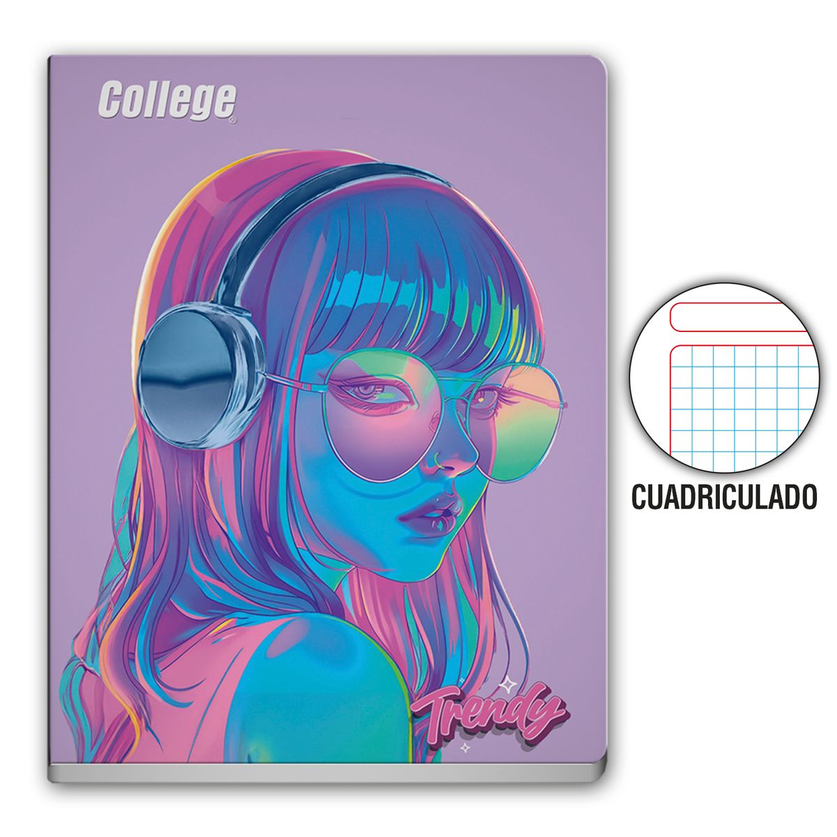 COLLEGE - Cuaderno Cuadriculado College Trendy Girl Deluxe 80 Hojas