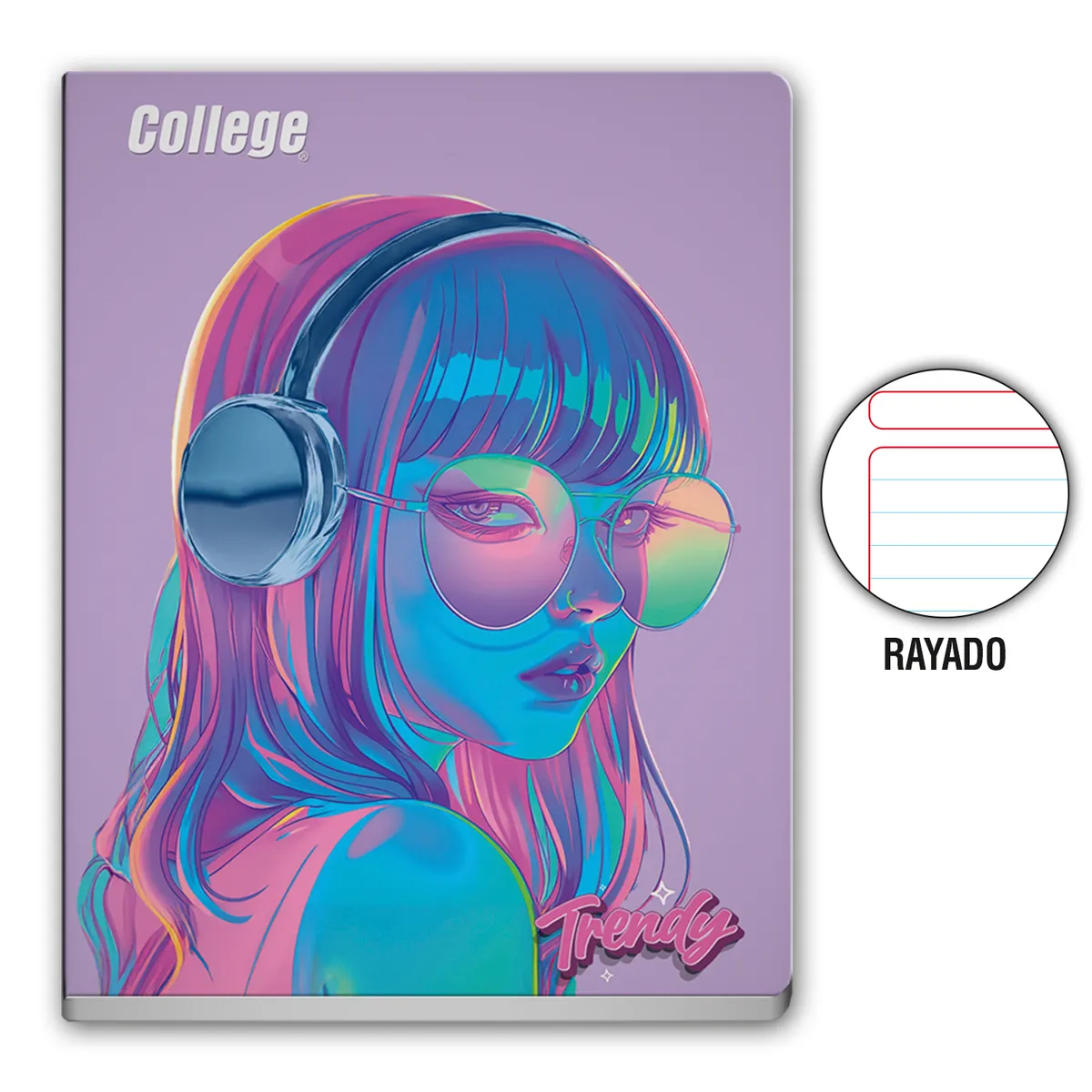 COLLEGE - Cuaderno Rayado College Trendy Girl Deluxe 80 Hojas