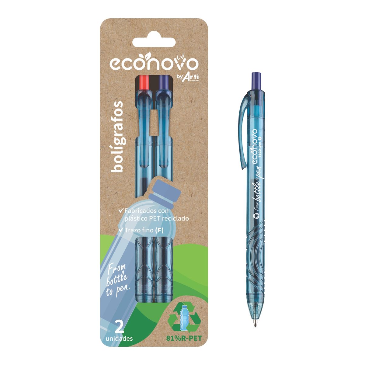 ECONOVO - Lapicero Eco Novo Retráctil Rojo Azul Empaque 2 Und