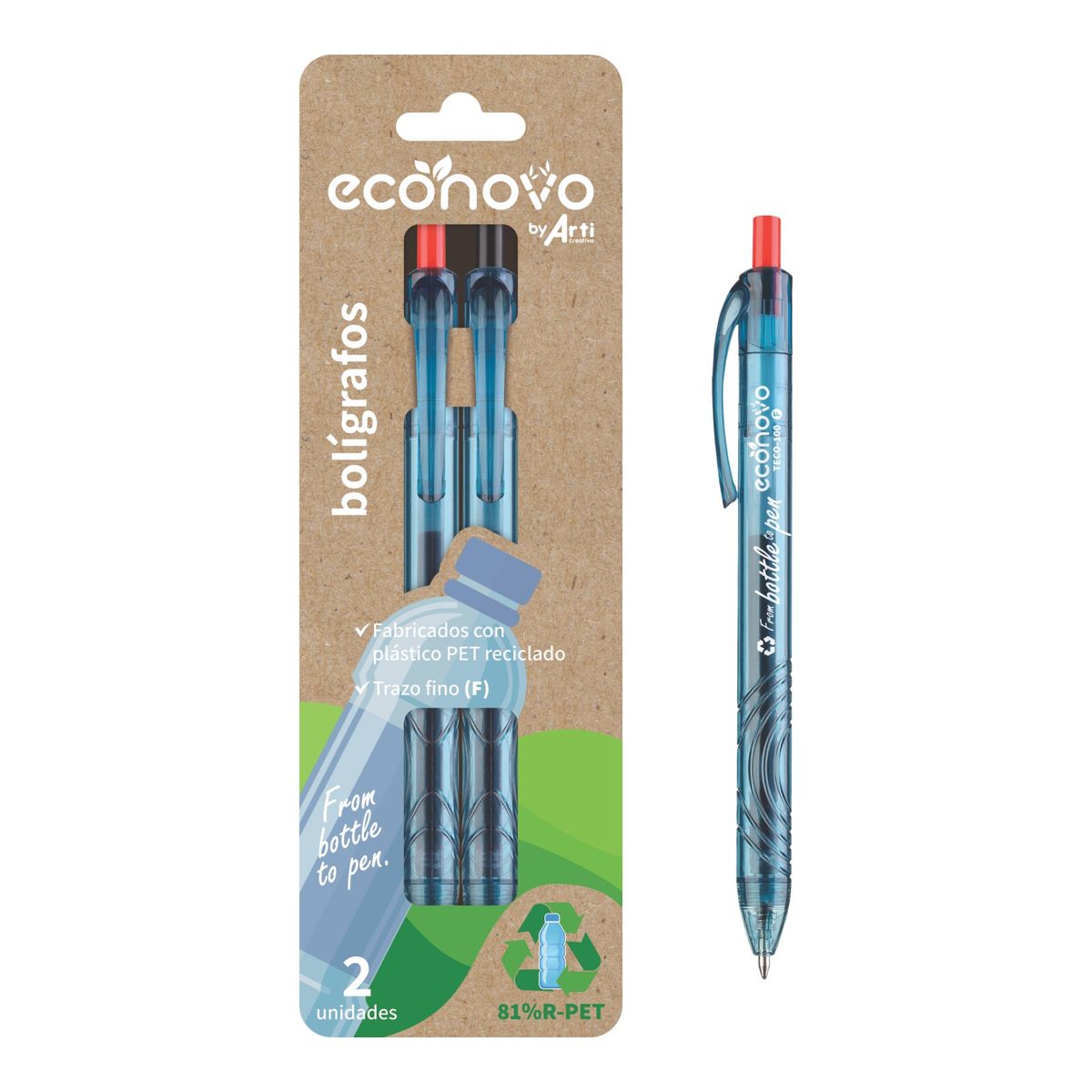 ECONOVO - Lapicero Eco Novo Retráctil Rojo Negro Empaque 2 Und