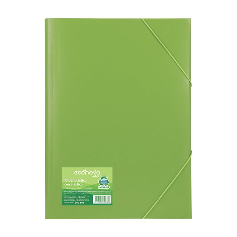 ECONOVO - Fólder Plástico Eco Novo con Liga A4 Verde