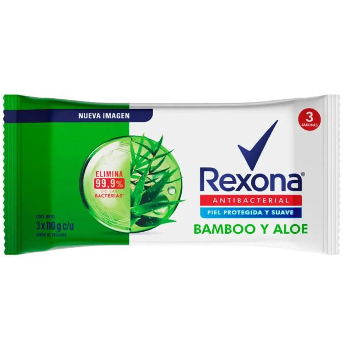 REXONA - Jabón de Tocador Rexona Antibacterial Bamboo y Aloe Empaque 3 Und