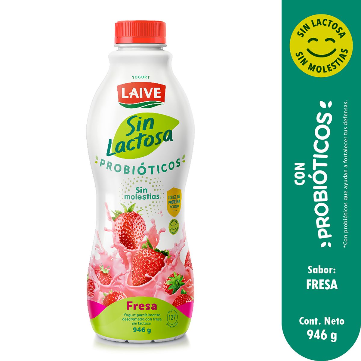 LAIVE - Yogurt Sin Lactosa Laive Fresa Botella 946 g
