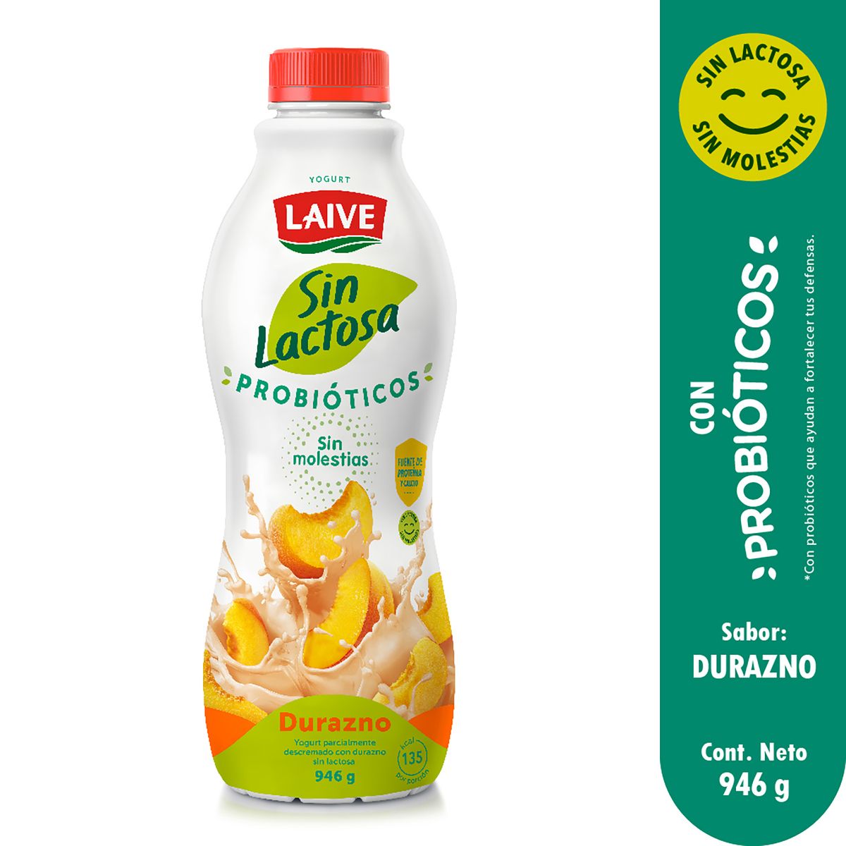 LAIVE - Yogurt Sin Lactosa Laive Durazno Botella 946 g