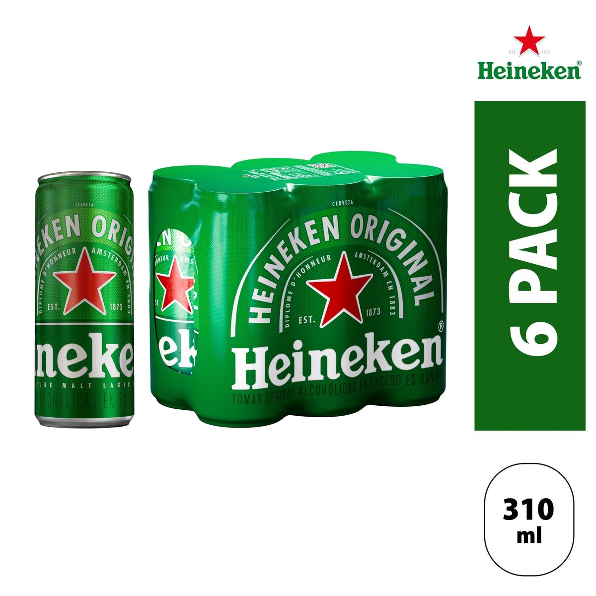 HEINEKEN - Cerveza Heineken Sixpack Lata 310 mL