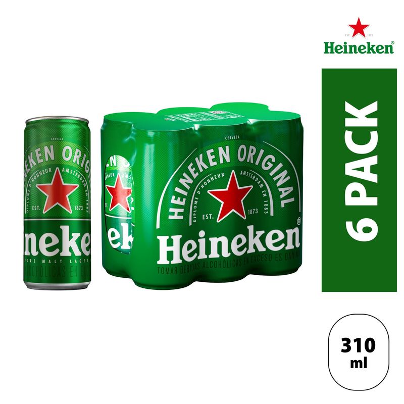 HEINEKEN - Cerveza Heineken Lata Six Pack 310 Ml