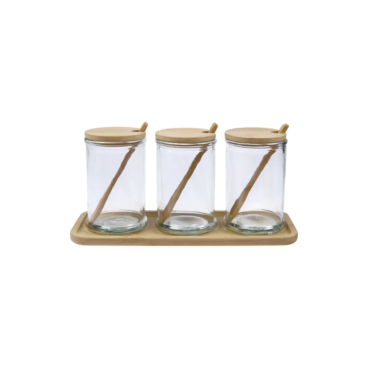 Casa Joven - Set x 3 Condimen Vidrio Tapa Bamboycuch