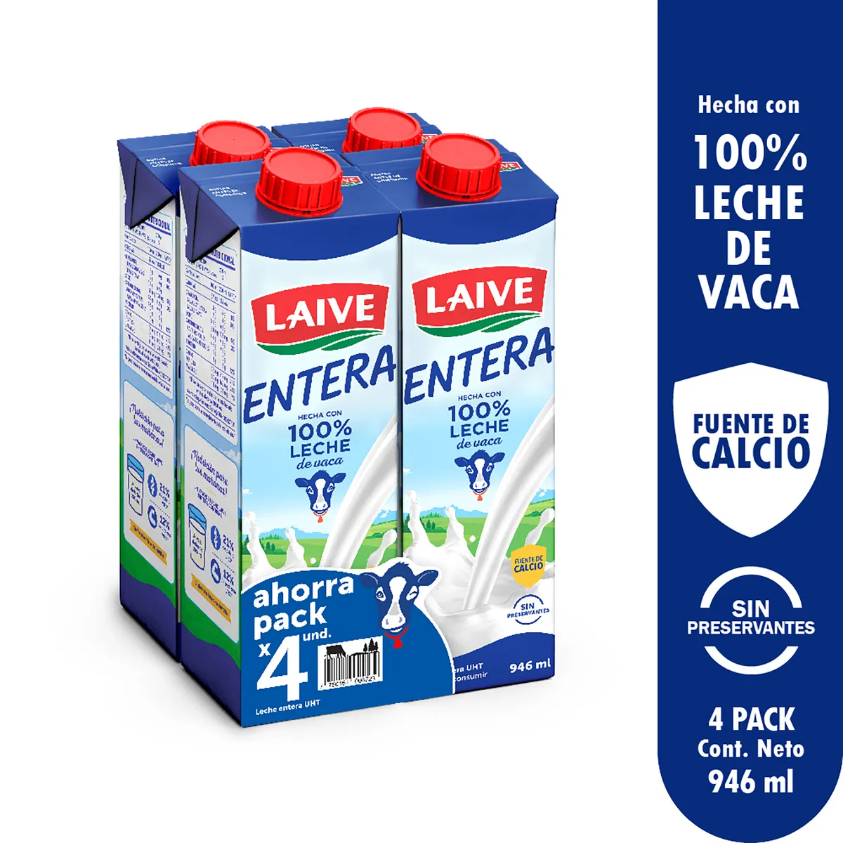 LAIVE - Leche Laive Entera Pack 4 Cajas 946 mL