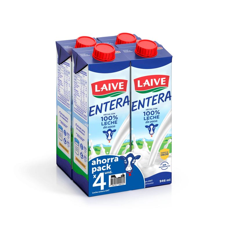 LAIVE - Leche Laive Entera Pack 4 Cajas 946 mL