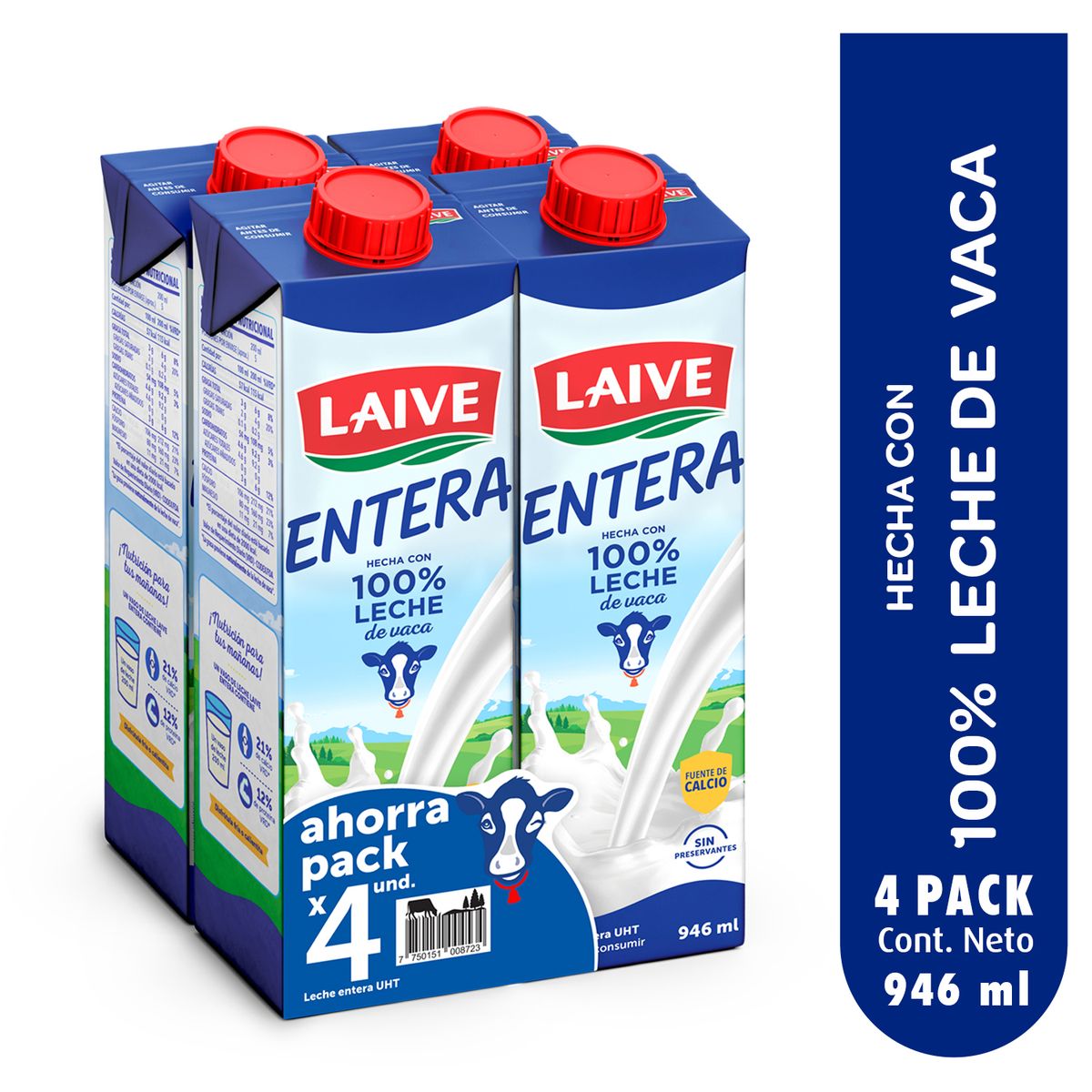 LAIVE - Leche Laive Entera Pack 4 Cajas 946 mL