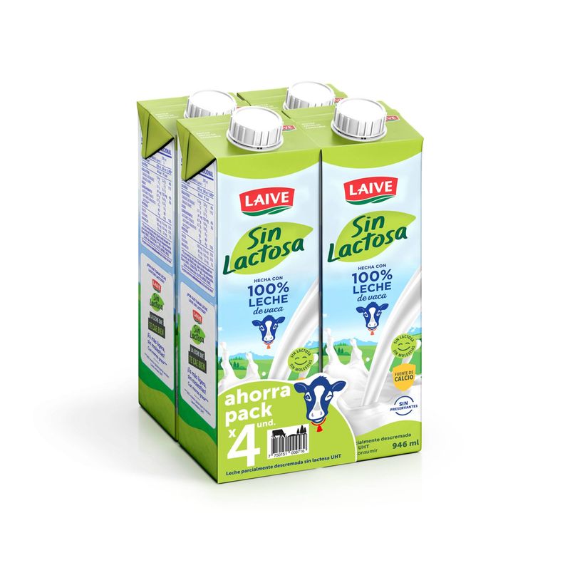 LAIVE - Leche Laive Sin Lactosa Pack 4 Cajas 946 mL