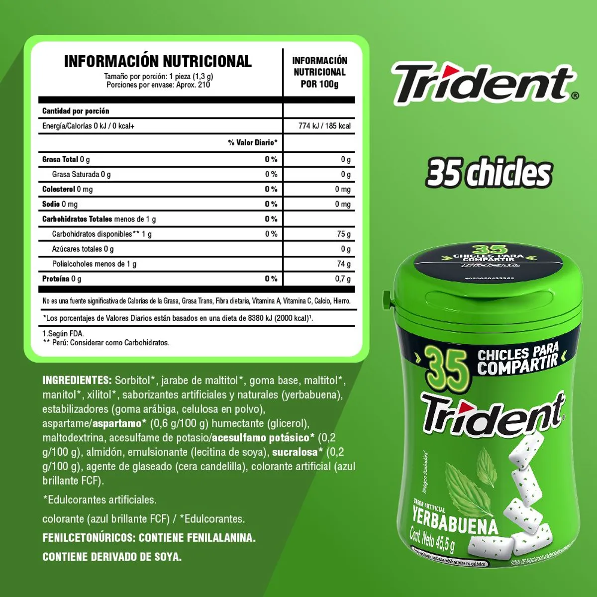 TRIDENT - Chicle Trident Yerba Buena Display 6 Und
