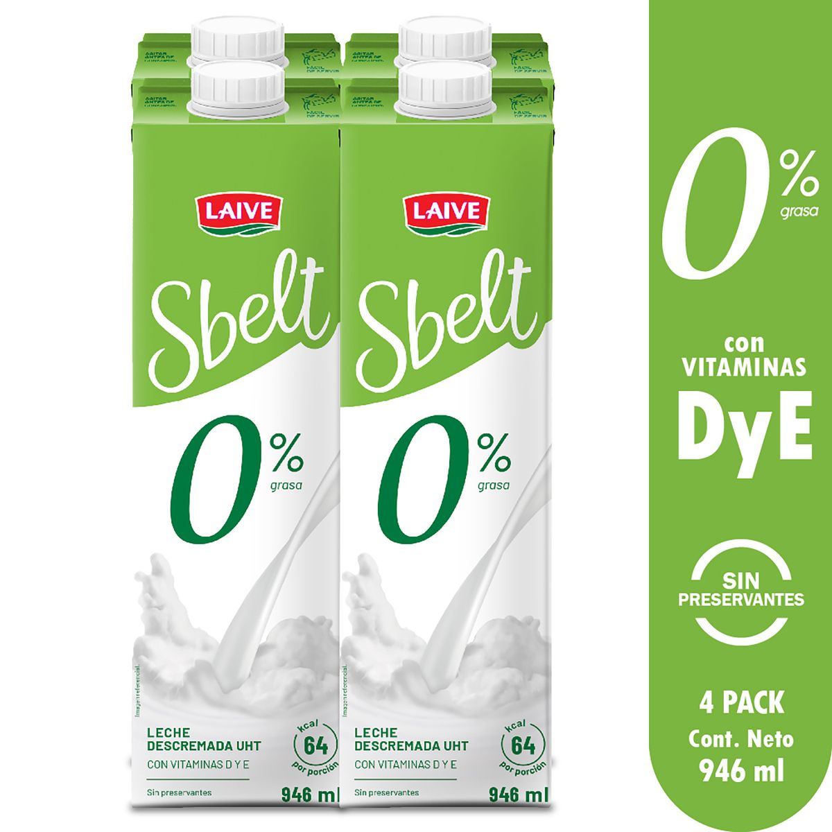 SBELT - Leche Descremada Sbelt Pack 4 Cajas 946 mL