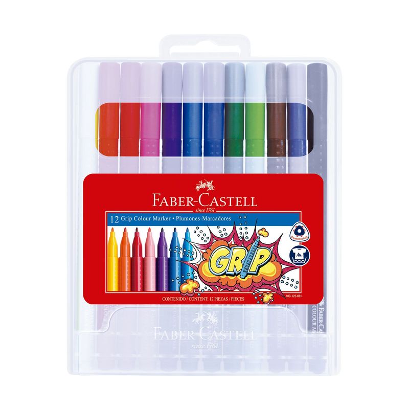 FABER CASTELL - Plumones Faber Castell Delgado con Grip Estuche 12 Und