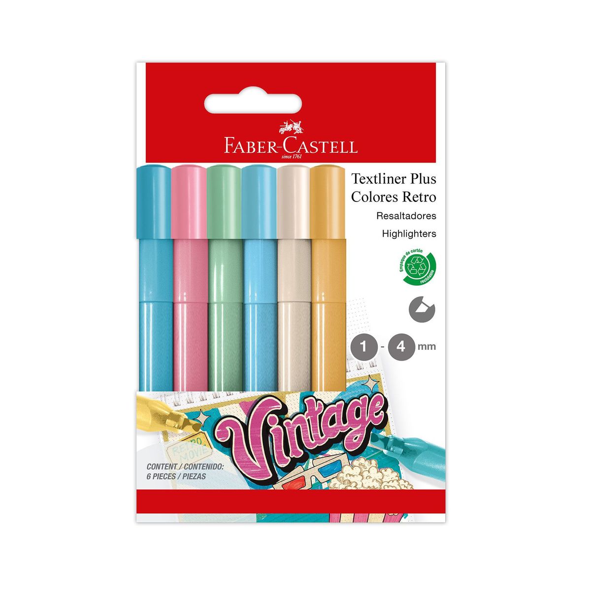 FABER CASTELL - Resaltadores Faber Castell Plus Colores Retro Empaque 6 Und