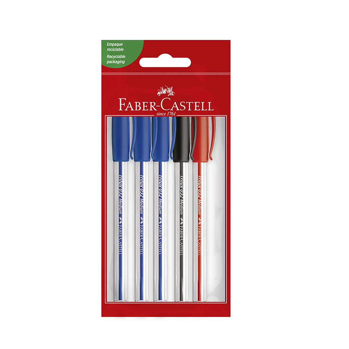 FABER CASTELL - Lapiceros Faber Castell Trilux 032 3 Azul + 1 Rojo + 1 Negro Empaque 5 Und