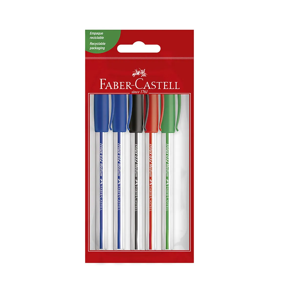 FABER CASTELL - Lapiceros Faber Castell Trilux 032 2 Azul + 1 Rojo + 1 Negro Empaque 5 Und