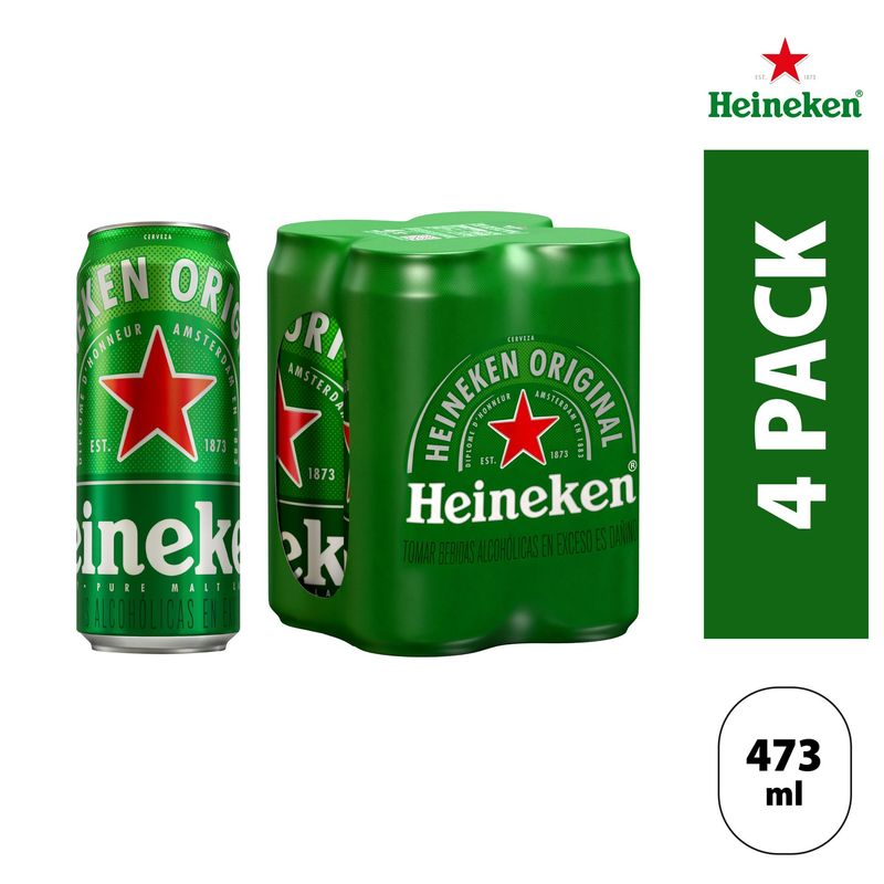 HEINEKEN - Cerveza Heineken Pack 4 Latas 473 mL