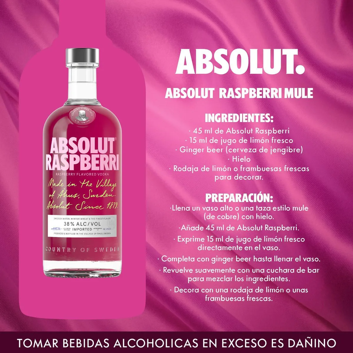 ABSOLUT - Vodka Absolut Raspberry Botella 700 mL