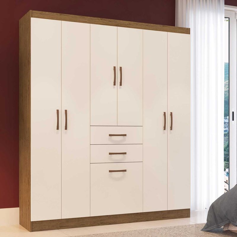 PRECIO UNO - Ropero 6 Puertas 2 Cajones Off White